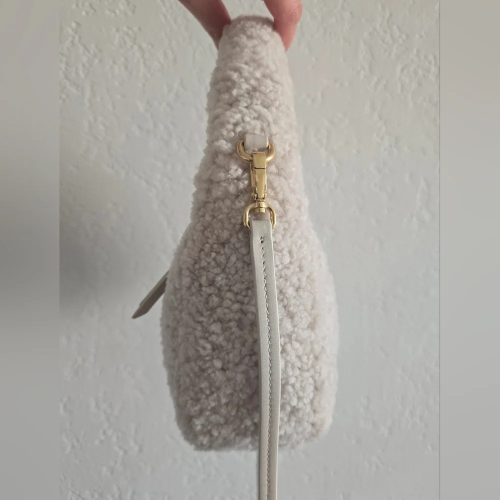 Miu Miu Cream Wander Shearling Hobo Handbag/Crossbody